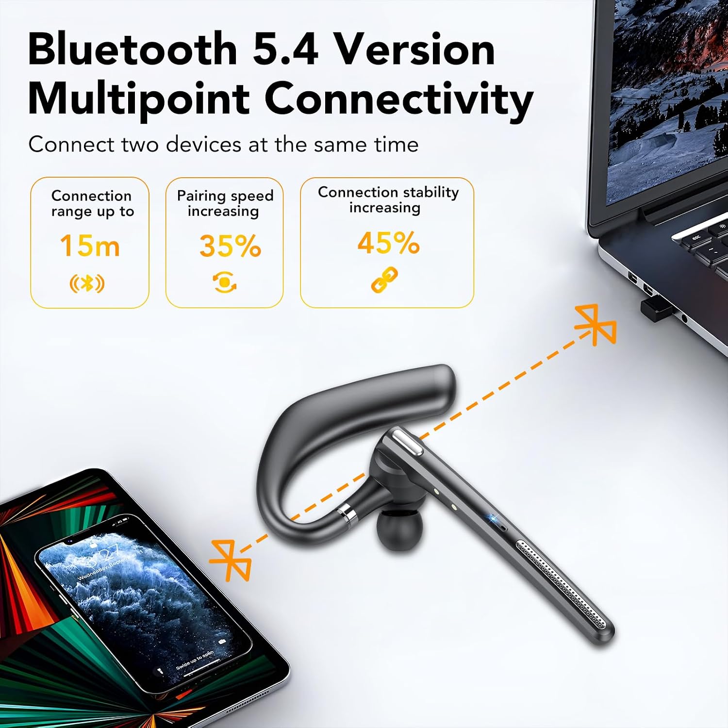 Thumbnail 6 de Bluetooth Headset V5.4 mit LED-Ladebox – ENC Dual Mikrofone, IPX7, 2 Geräte gleichzeitig