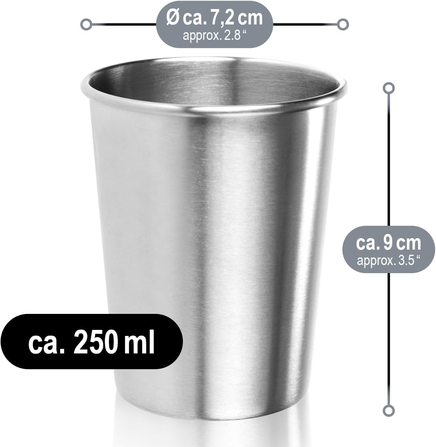 Detalle de com-four® 3 bicchieri in acciaio inox 304 – 250 ml, leggeri, infrangibili e senza BPA