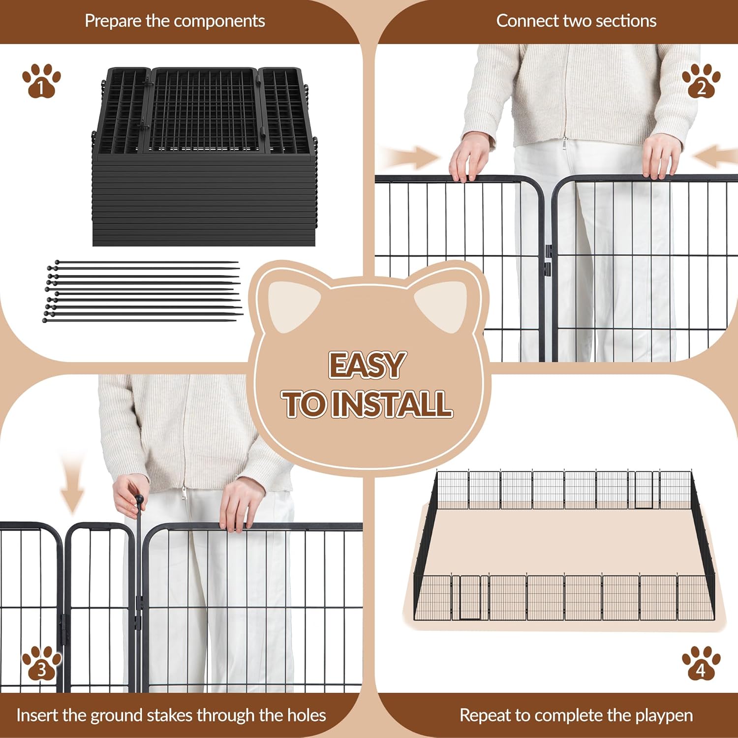 Thumbnail 6 de Fobyfurny Recinto per Cani – Recinto pieghevole in metallo, 16 pannelli, altezza 80 cm, sistema a doppia chiusura