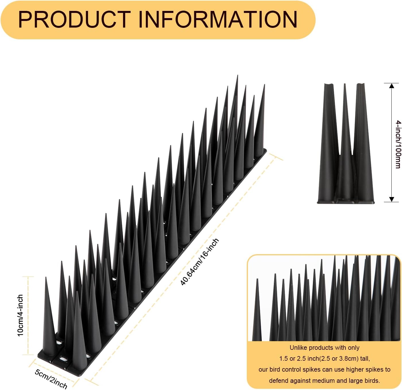 Thumbnail 4 de OFFO HC-BS-912-B11 Bird Spikes, 8 ft Black PP Perch Deterrent