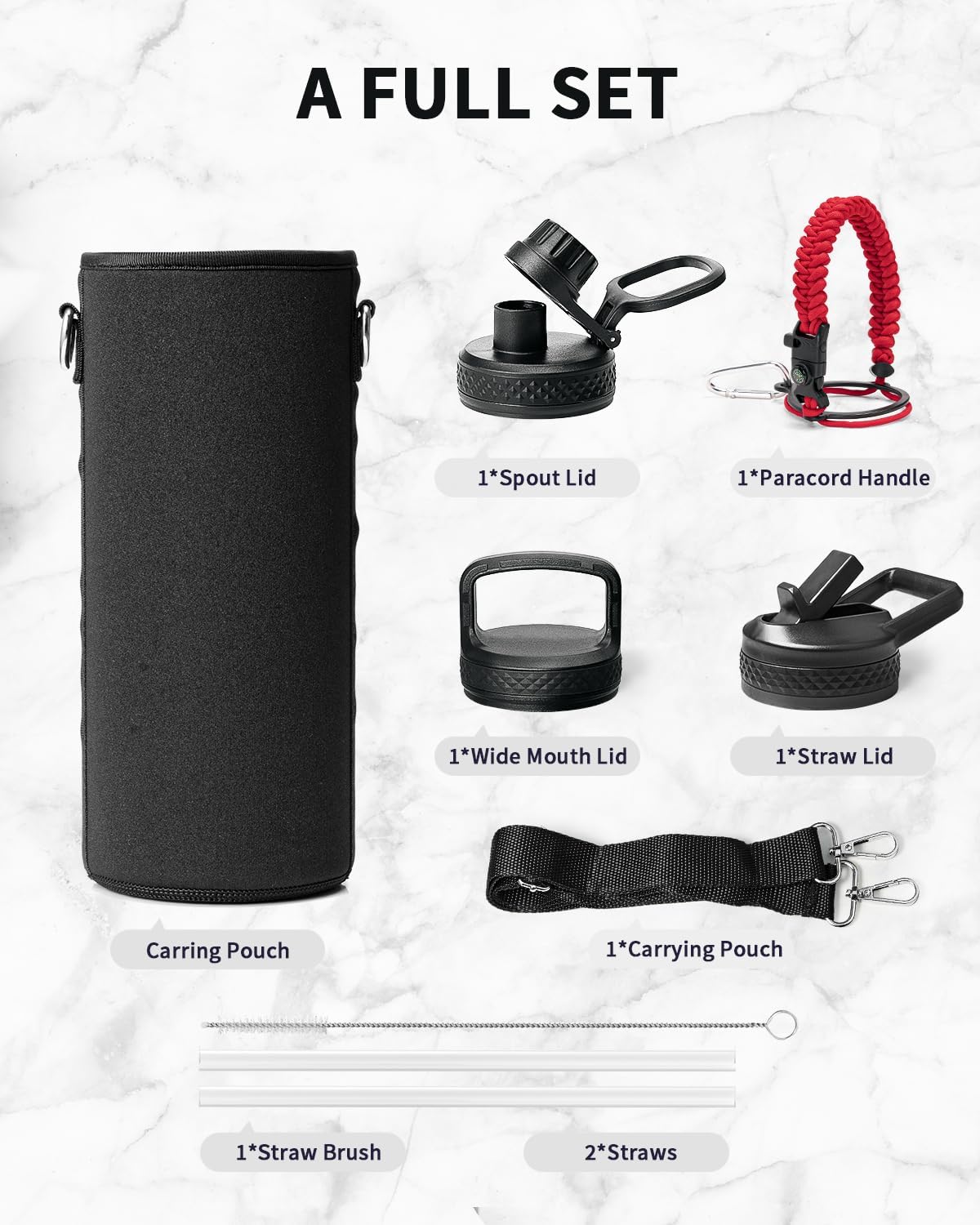 Thumbnail 6 de Trebo Borraccia Termica 1183 ml con Cannuccia e Paracord – Acciaio Inox, tre coperchi, bocca larga, rosso