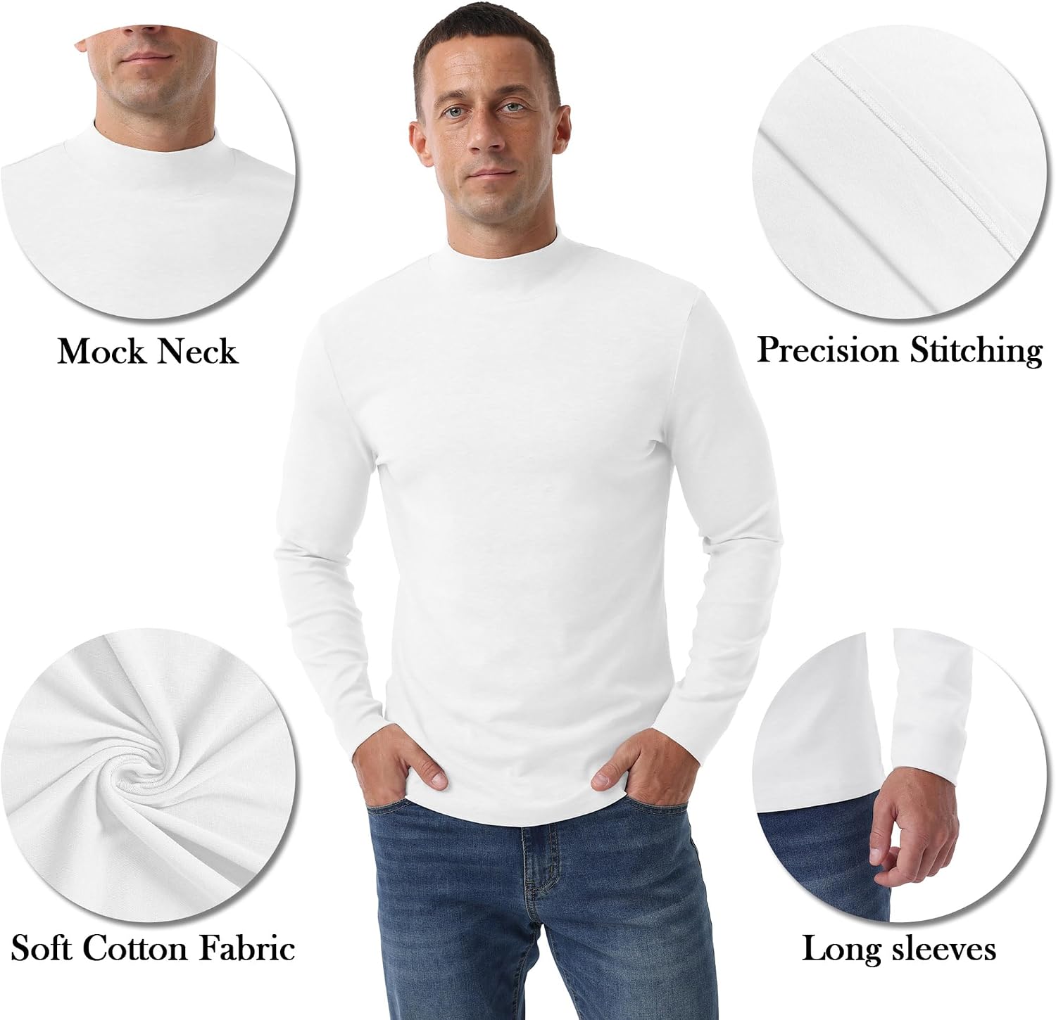 Detalle de Askdeer Mens Cotton Underwear Tops Men's Cotton Mock-Neck Thermal Shirt