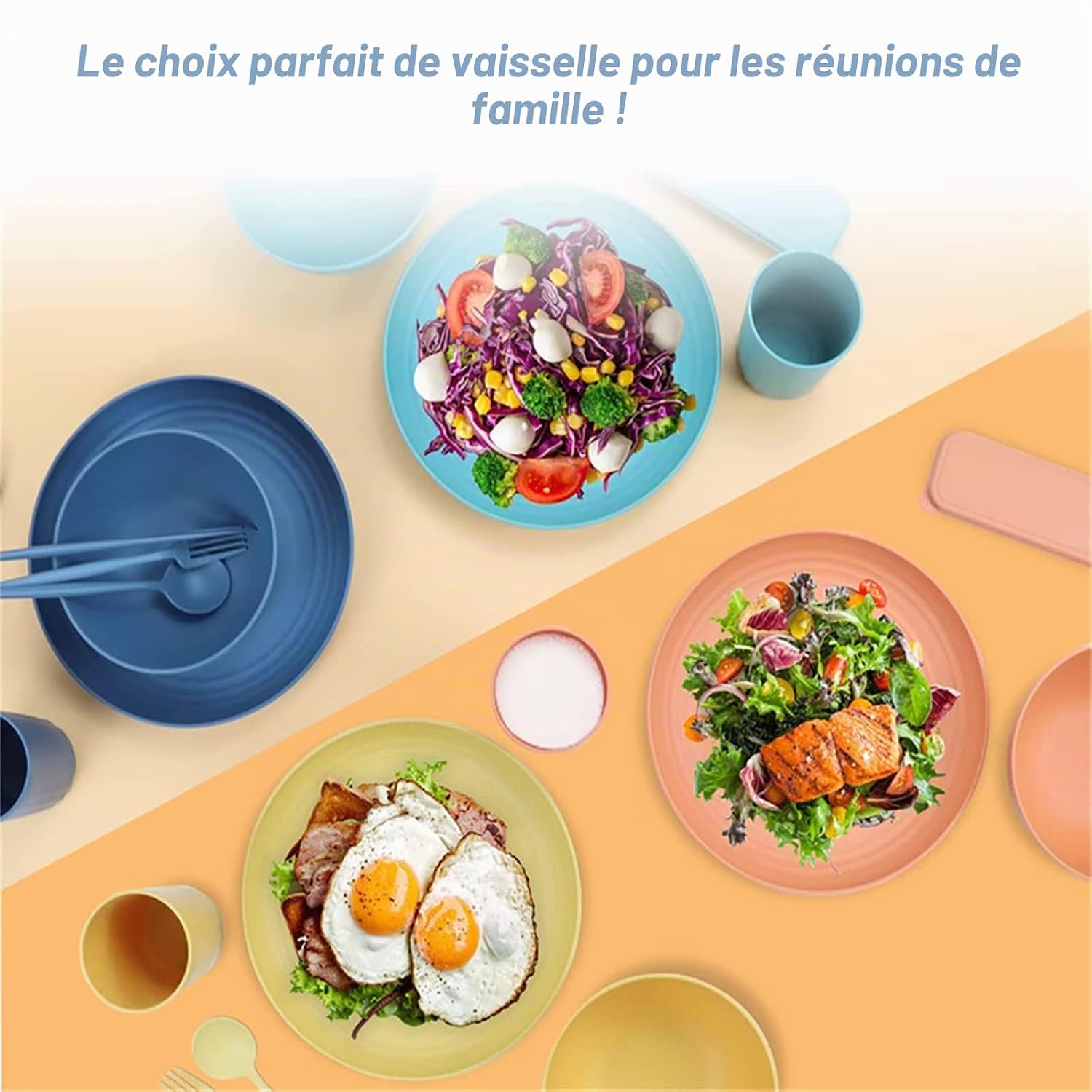Thumbnail 6 de YEEBECA 67 Pièces Camping Vaisselle – Ensemble réutilisable pour 6 personnes