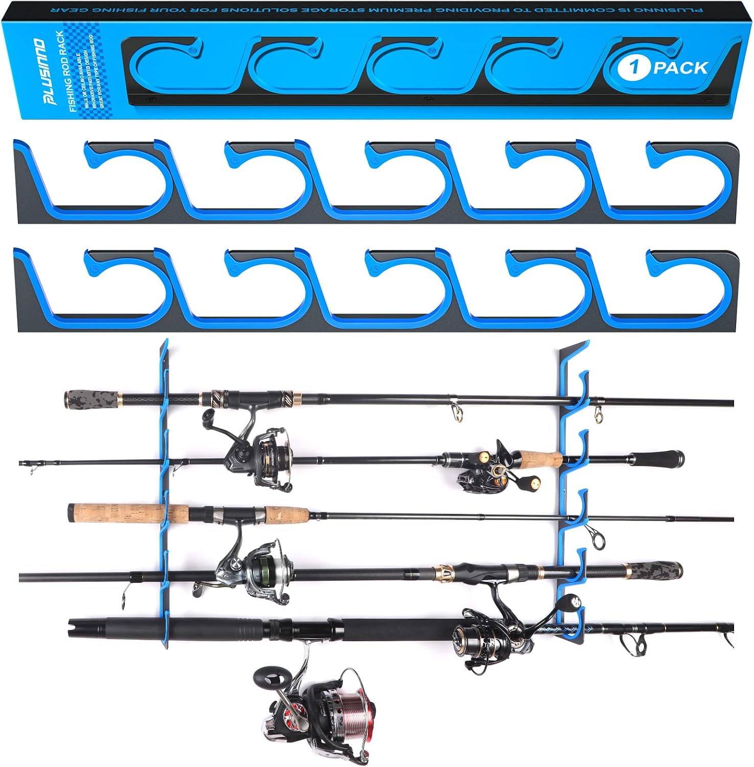 Detalle de PLUSINNO H5 Horizontal Fishing Rod Holder, Aluminium Wall or Ceiling Rack