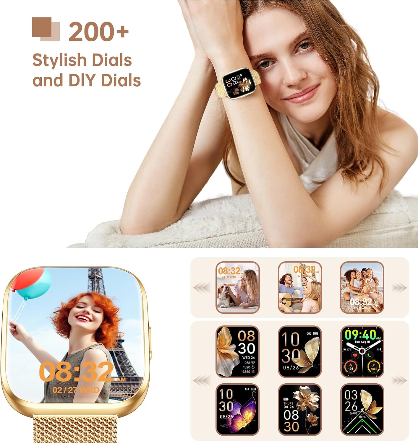 Detalle de Taopodo P114 Damen-Smartwatch mit Telefonfunktion – 1,85" Display, 120+ Sportmodi, IP68 & Gesundheitsfunktionen