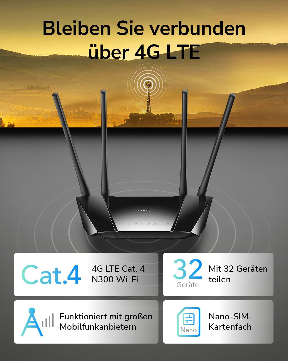 Detalle 2 de Cudy LT400 N300 4G LTE Router 150 Mbit/s