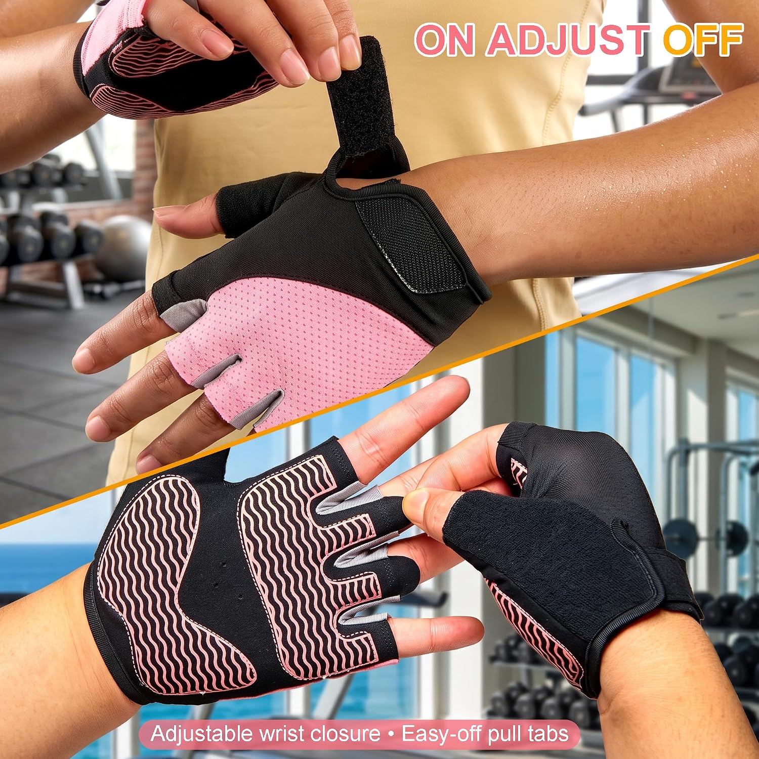 Detalle 2 de sunnex US-JSST 01PINK S Women's Fingerless Workout Gloves, Silicone Grip, Small