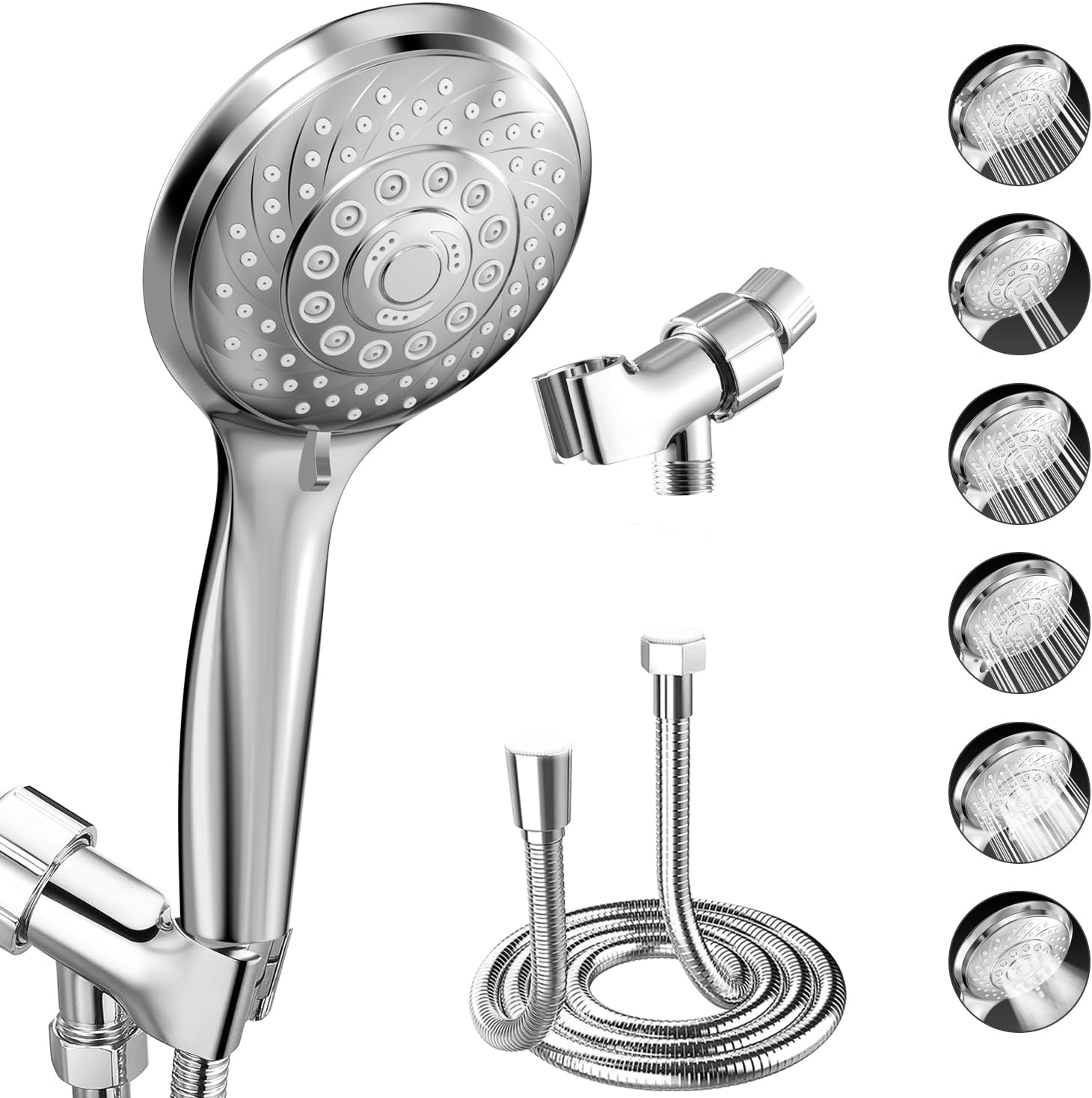 Detalle de VEHHE LDDGCA-SLR Handheld Shower Head, 6 Spray Modes, Silver