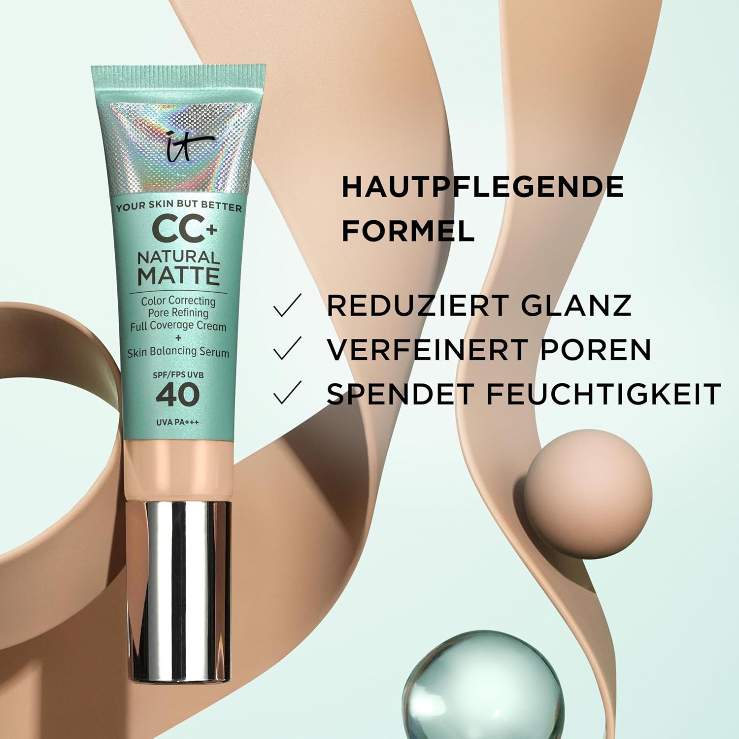 Detalle de IT Cosmetics Your Skin But Better CC+ Cream Natural Matte SPF40 – Feuchtigkeitsreiche Foundation mit Serum, 32 ml