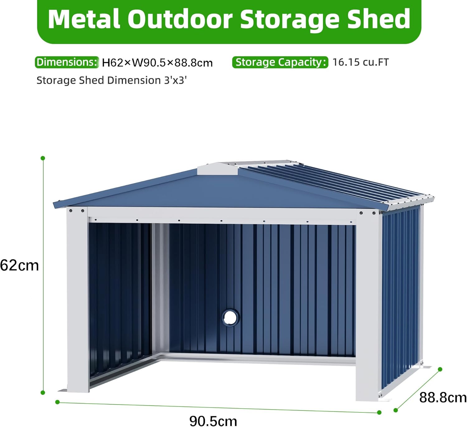 Detalle 2 de SUPEER Metall-Mähroboter-Garage mit Satteldach für Rasenmähroboter und Kleingeräte, schwarz (ca. 62 × 90,5 × 88,8 cm)