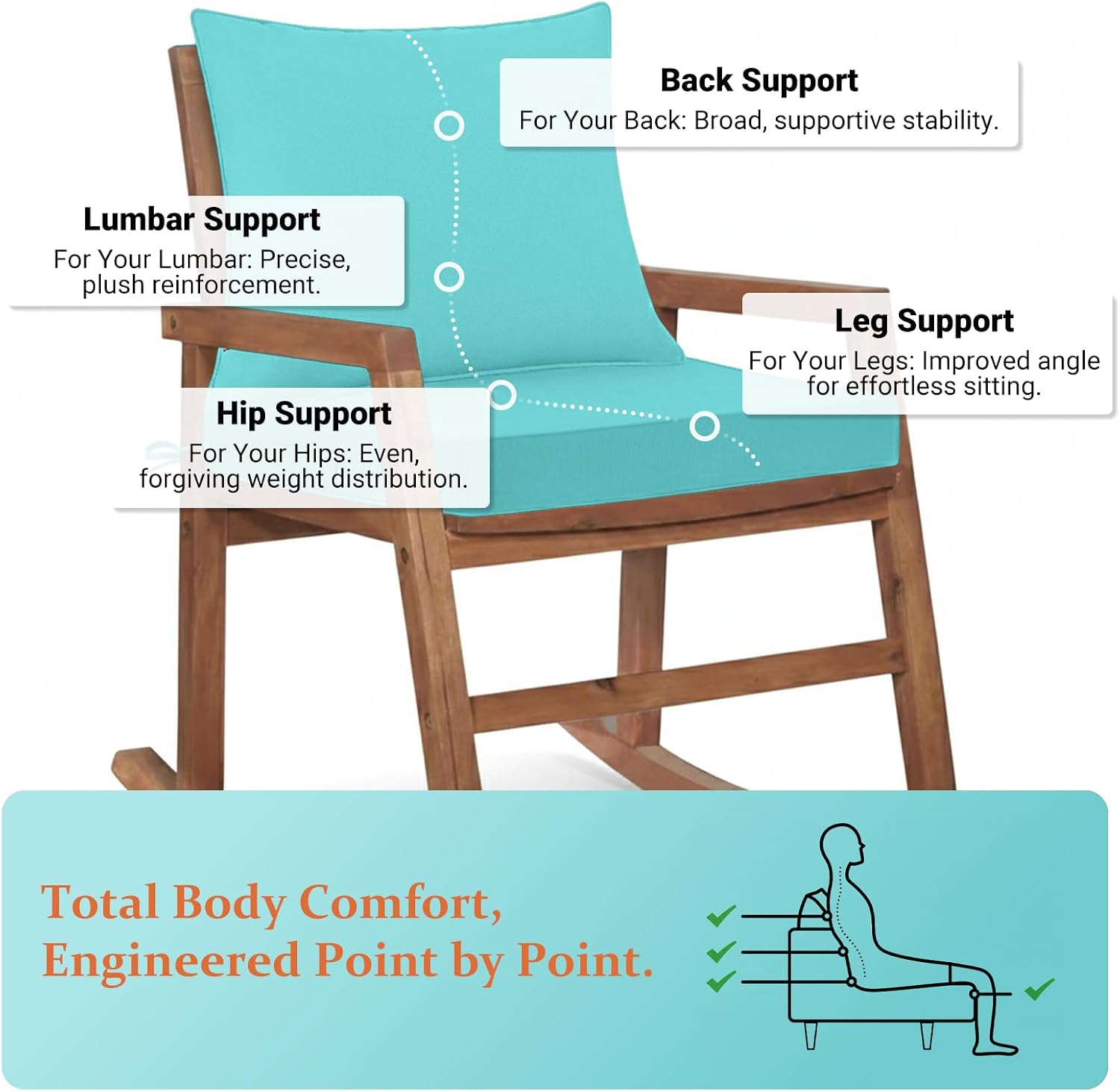 Thumbnail 5 de downluxe 24x24 Outdoor Chair Cushions, Teal, Waterproof with Removable Covers
