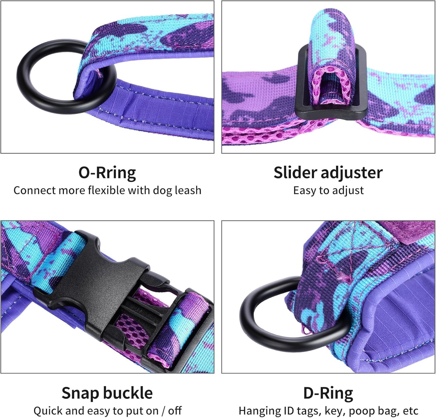 Detalle de Annchwool No Pull Dog Harness with Padded Handle + 5 Ft Leash (Camo Purple, Size S) for Training and Daily Walks