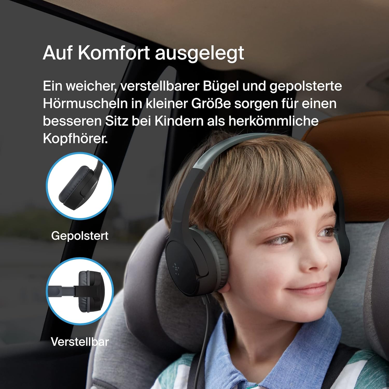 Thumbnail 4 de Belkin SoundForm Mini On-Ear-Kopfhörer mit Kabel – Kinder/Kopfhörer 3,5-mm, Schwarz