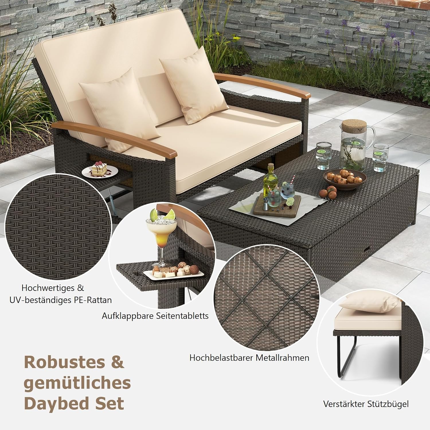 Thumbnail 6 de GIANTEX Gartenlounge Outdoor Sofa – 3-in-1 Lounge Möbel für zwei Personen