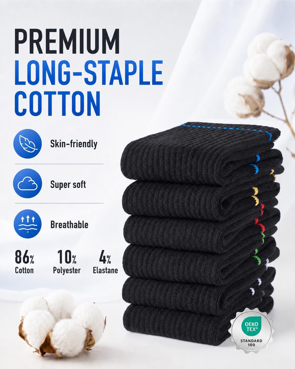 Detalle de SukModen Padded Cotton Work Socks, 6/10 Pairs, Reinforced Heel and Toe