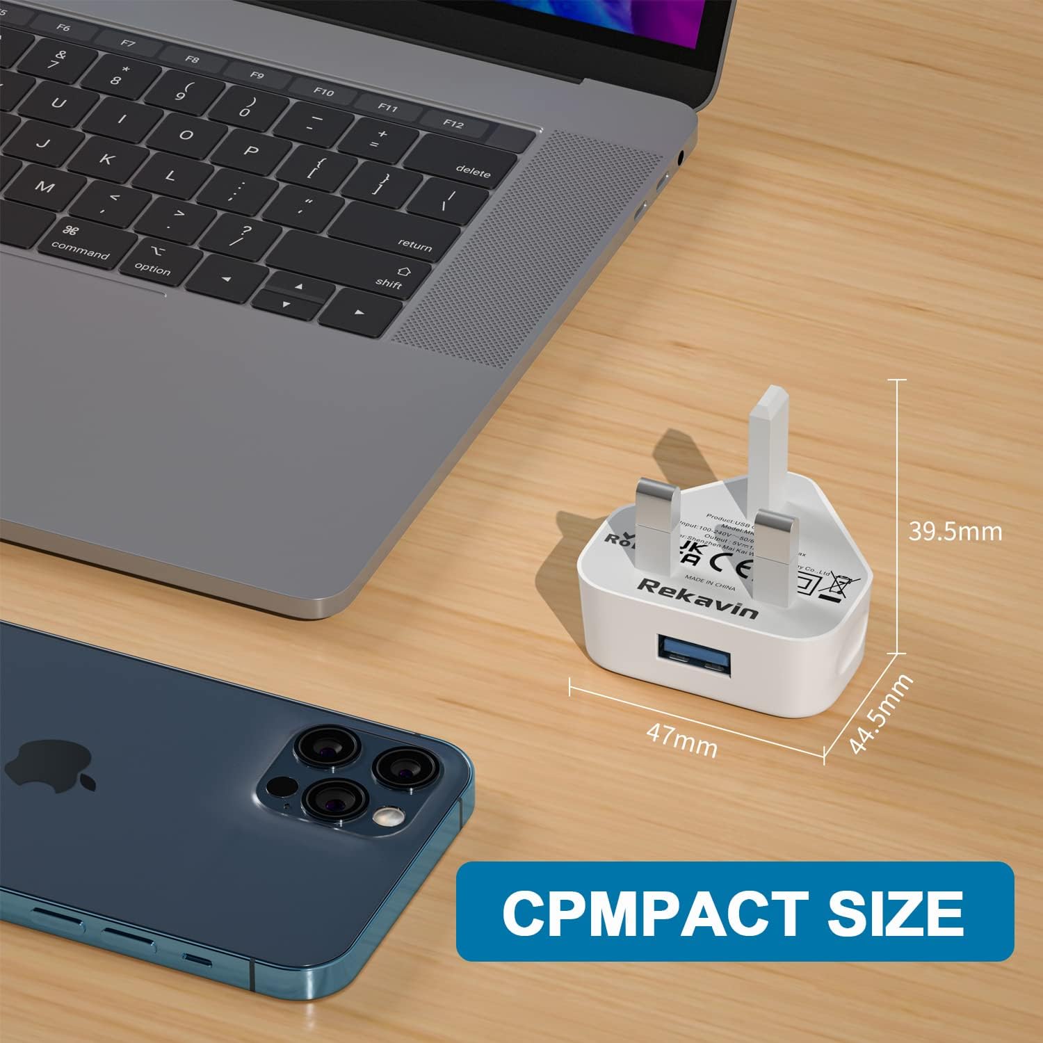 Detalle de Rekavin USB Plug Adaptor UK 2-Pack: Dual USB 5W/1A Charger Heads for iPhone & iPad