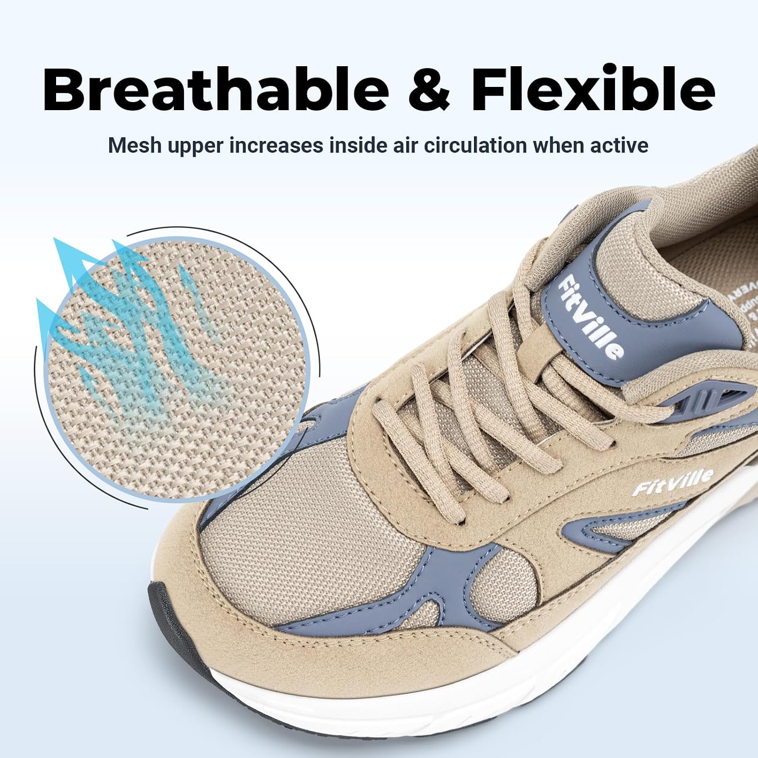 Detalle de FitVille Rebound NEO V1 Wide Walking Shoes for Men: Extra Wide, Arch Support, Heel Pain Relief