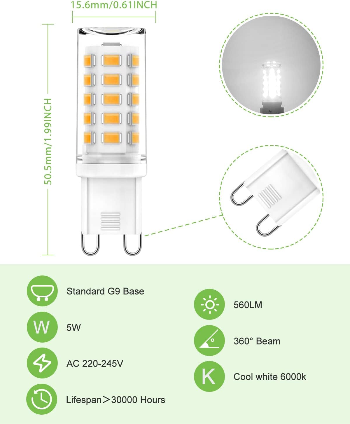 Detalle 1 de G9 LED Bulb 5W 560lm 6000K