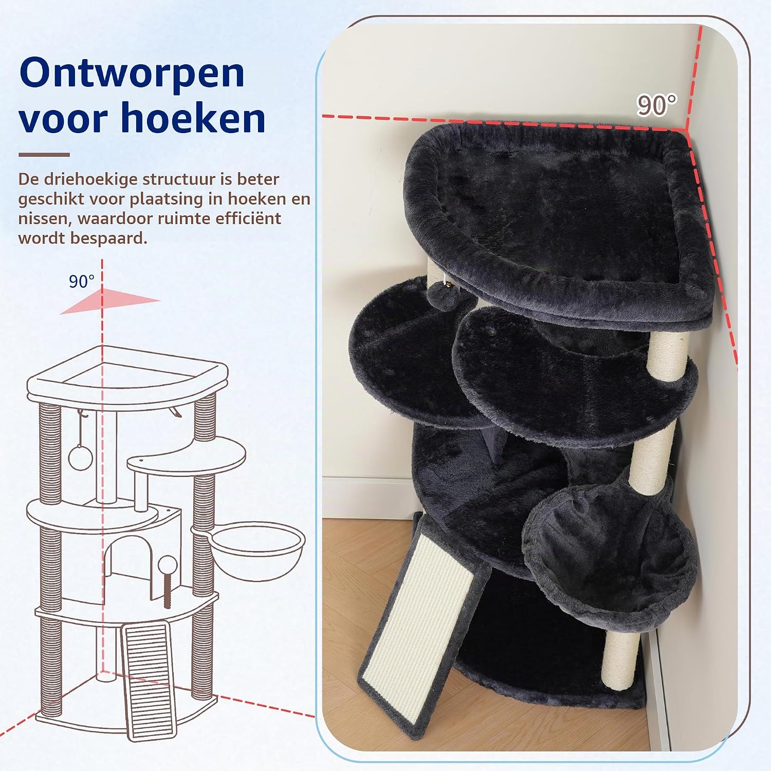 Detalle 2 de Gitelsnour GCT025G krabpaal voor binnenkatten met sisal en kattenhuis