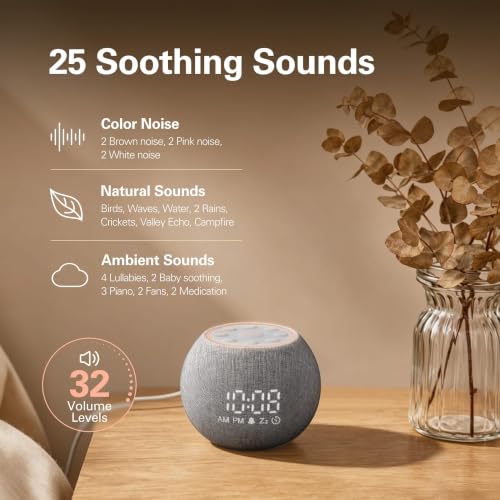 Detalle de Zarler White Noise Machine for Adults with 25 Sounds, Night Light and Alarm Clock