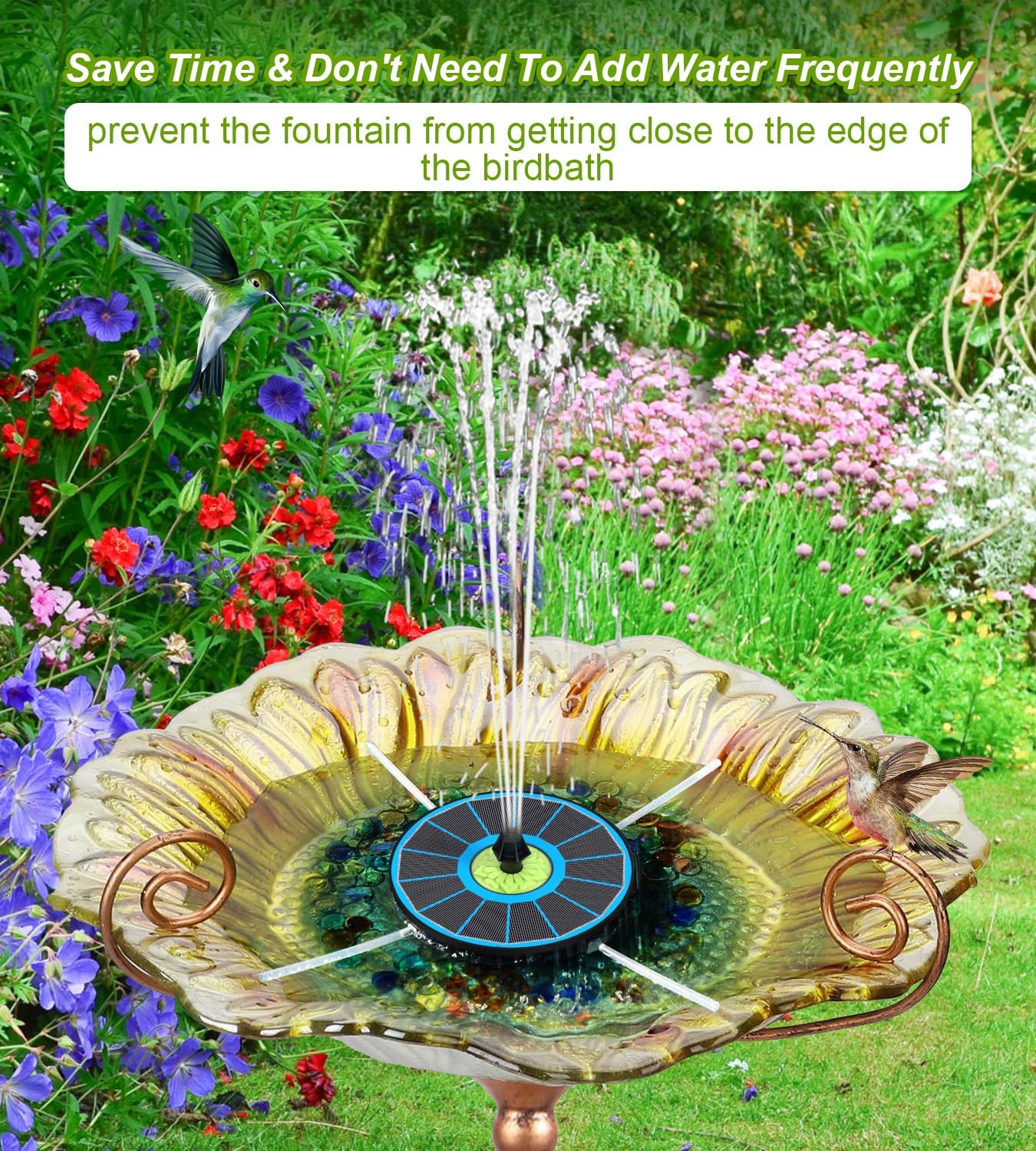 Thumbnail 4 de SZMP Solar Fountain with Flower (3.5W Glass Panel) – 7-nozzle, anti-drift Bird Bath Fountain
