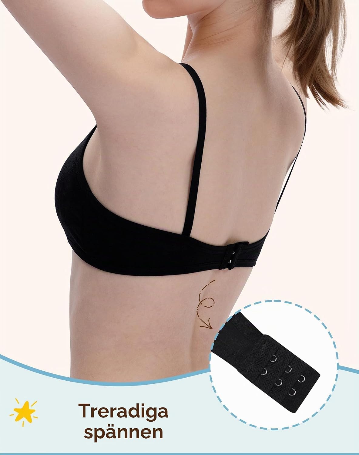 Detalle de INNERSY sport-bh för flickor, bomull, bygelös med fast vaddering, 3-pack