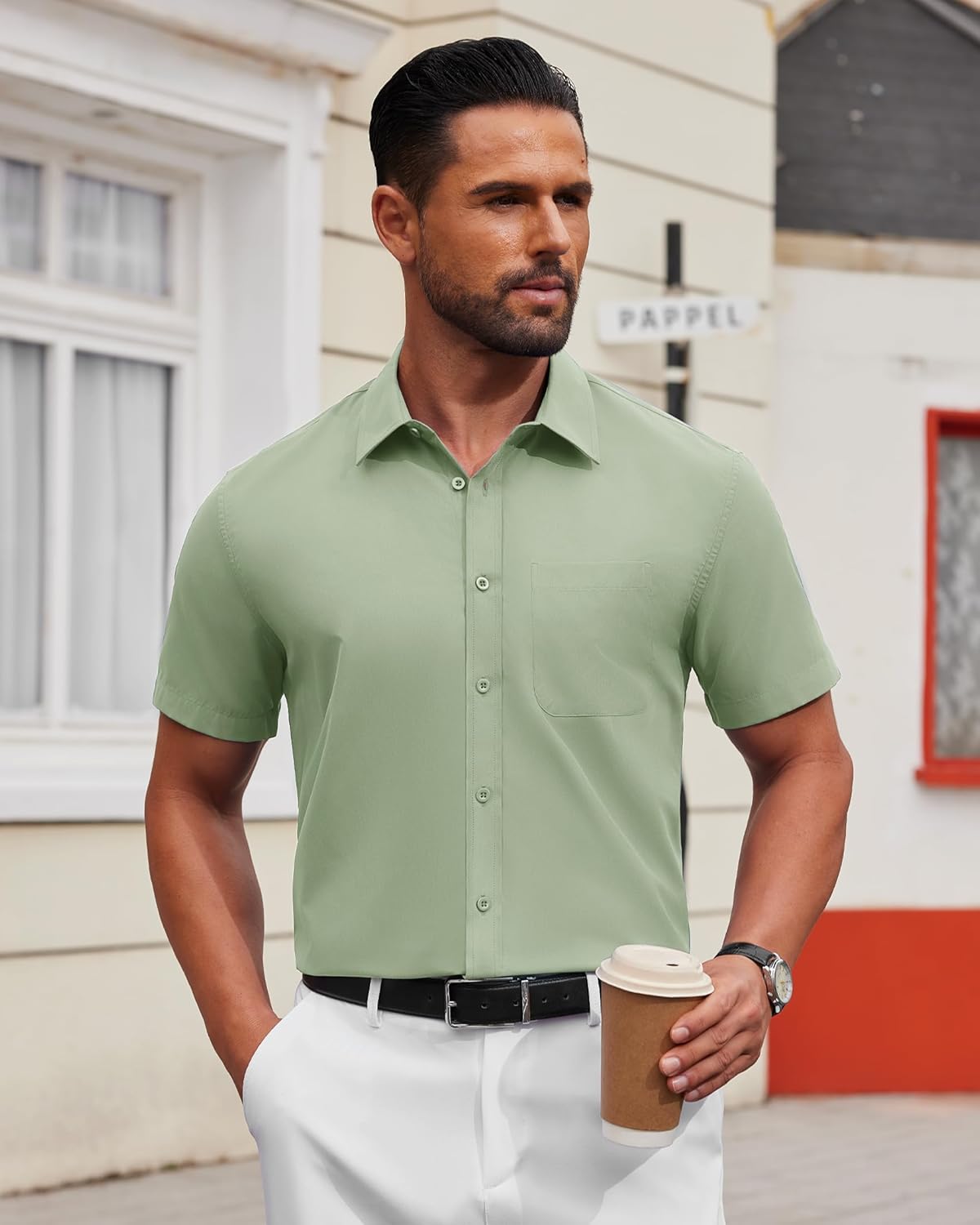 Thumbnail 1 de Alimens & Gentle Men’s Short Sleeve Wrinkle-Free Button-Down Dress Shirt (Untucked Casual)
