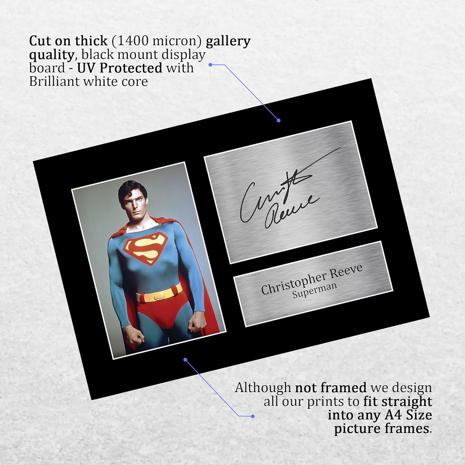 Thumbnail 2 de HWC Trading Christopher Reeve signed A4 Superman print photo display (unframed)