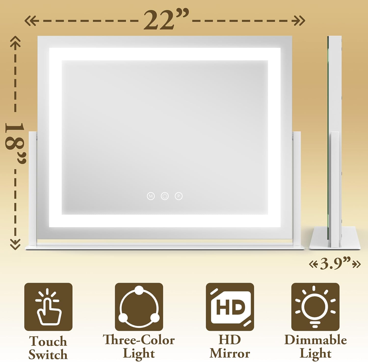 Thumbnail 6 de FENNIO Vanity Mirror with Lights 22"x18" — 10X Magnification, USB, and Smart Touch 3-Color Dimmable Lighting
