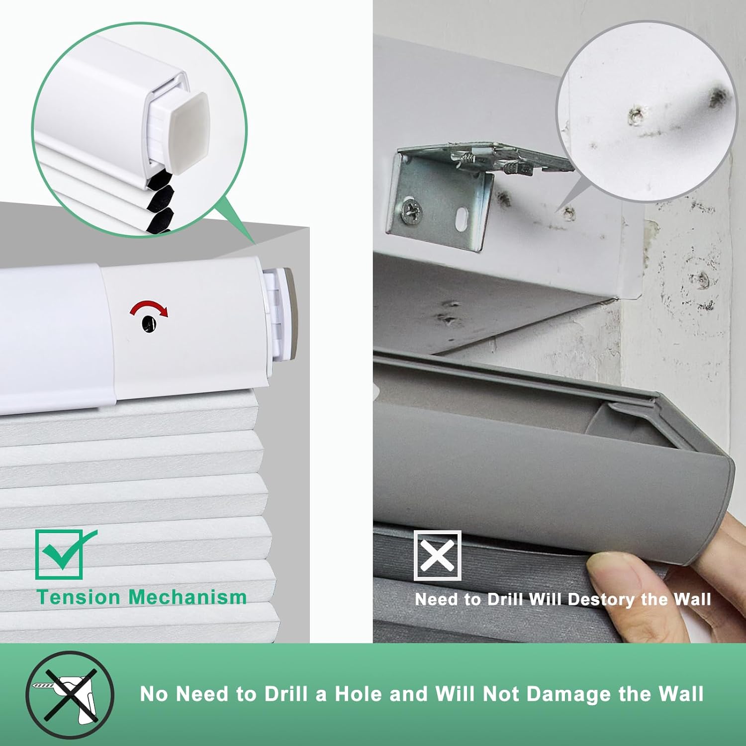 Thumbnail 2 de Tonature No Drill Cellular Shades for Indoor Windows (27" W x 64" H) – White