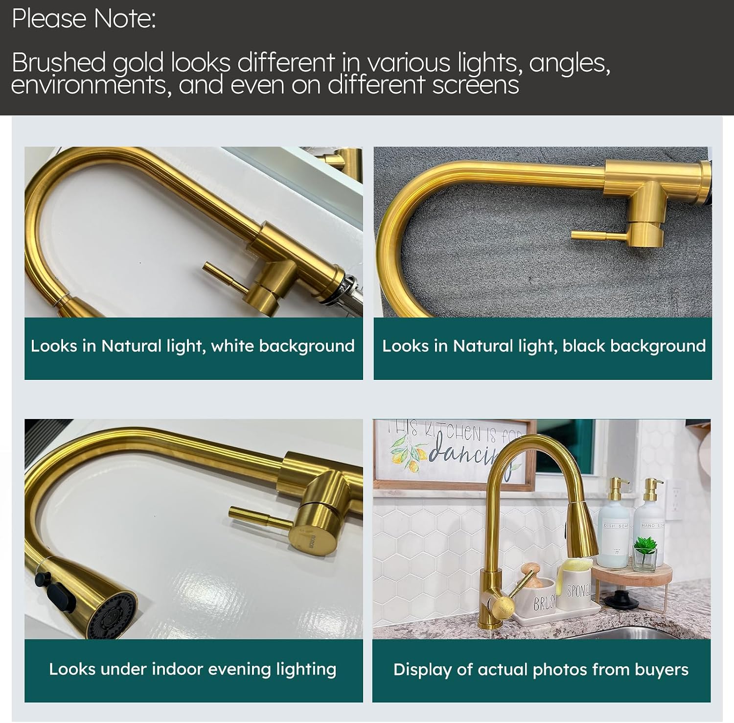 Thumbnail 6 de WOWOW 2310301G-L Kitchen Faucet Combo, Brushed Gold, Pull-Down Sprayer
