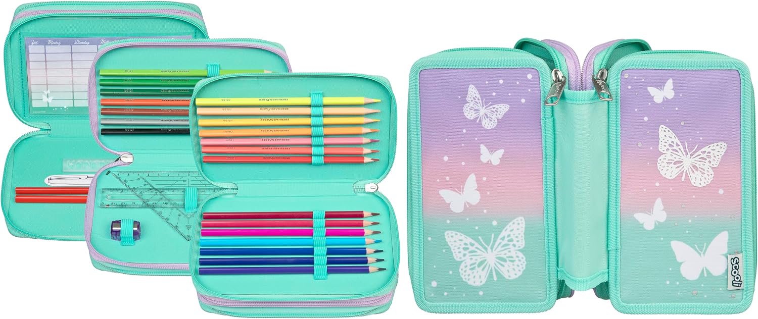 Thumbnail 4 de Scooli Tripledecker Schüleretui Butterfly Wishes – Großes, robustes Etui für Schule und unterwegs
