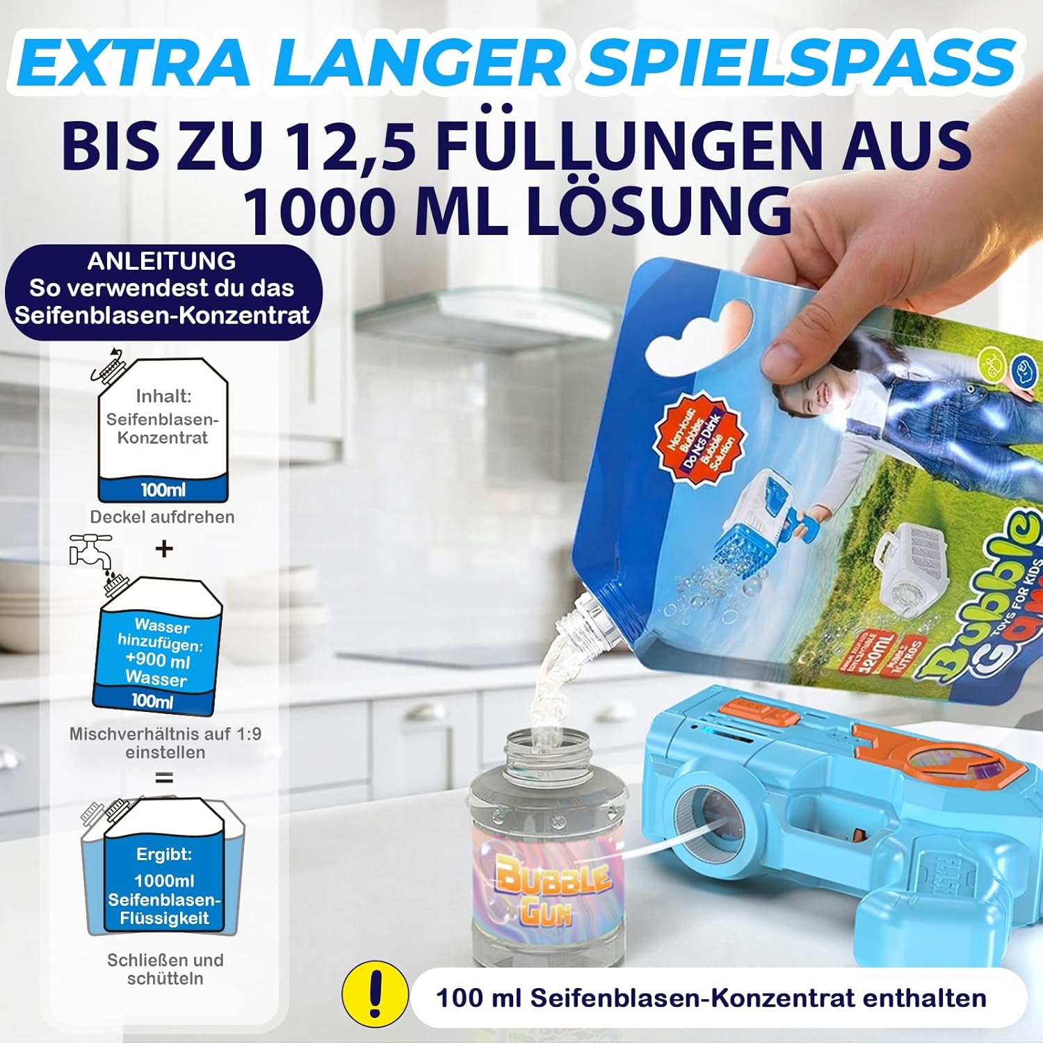 Thumbnail 3 de Blubbel 2X Seifenblasenpistole Set – LED-Schaumbläser mit 80 ml Flüssigkeit und 10000+ Blasen pro Minute