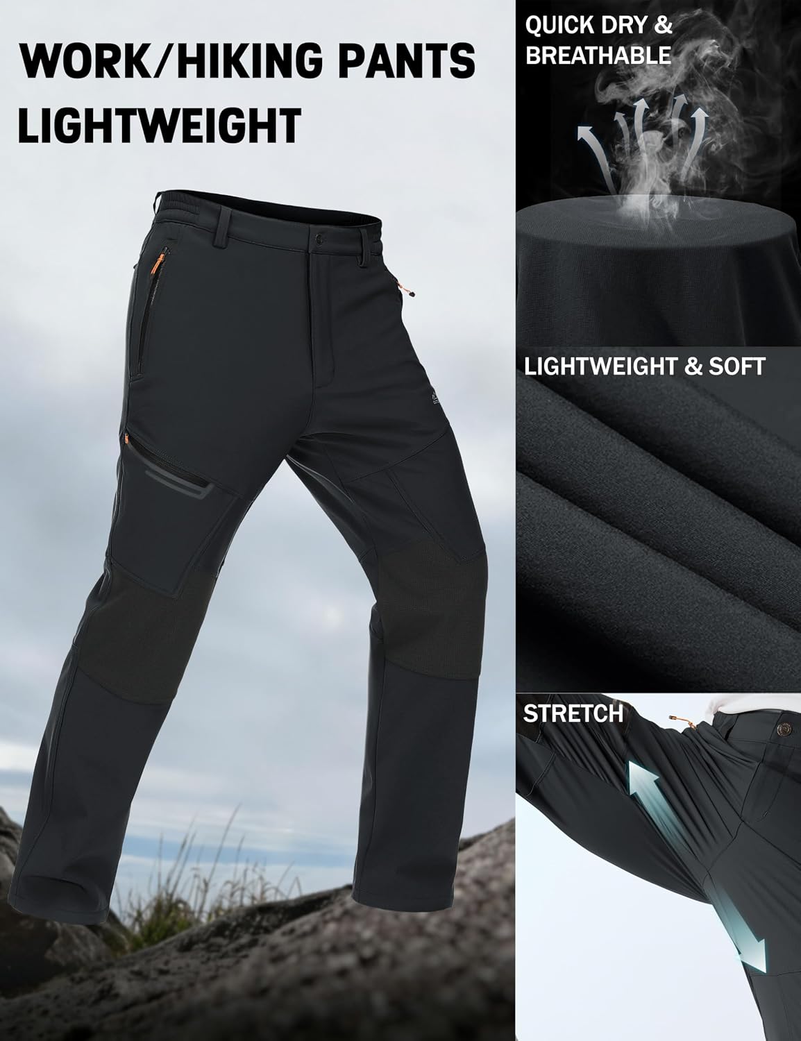 Detalle de MAGCOMSEN MCS966-110 Men's Fleece-Lined Winter Pants, Water-Resistant