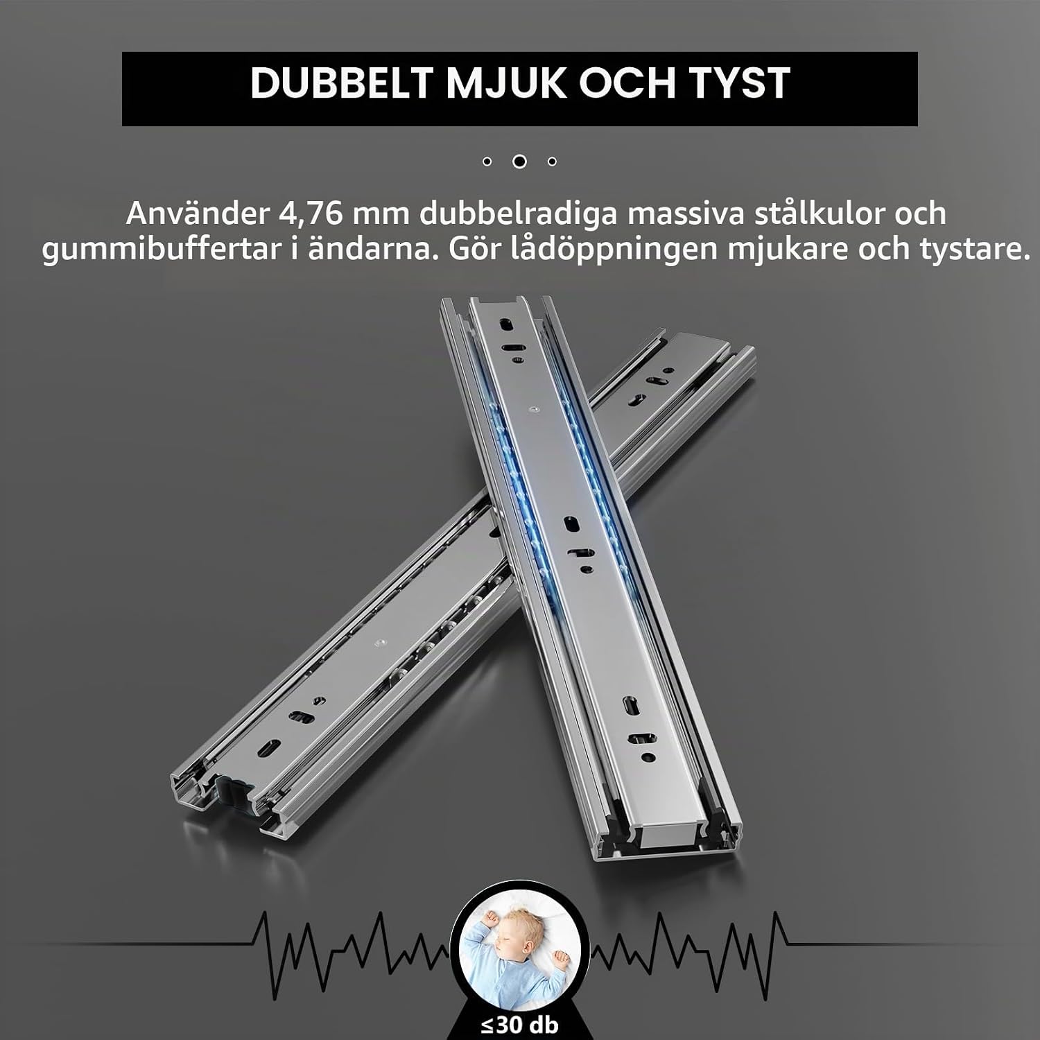 Thumbnail 6 de AOLISHENG 450 mm lådskenor med fullt utdrag, sidomontering och 45 kg kapacitet