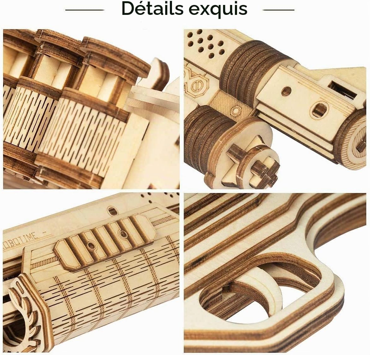 Detalle de Robotime Terminator M870 3D-houten puzzel met mechanisch schietmechanisme