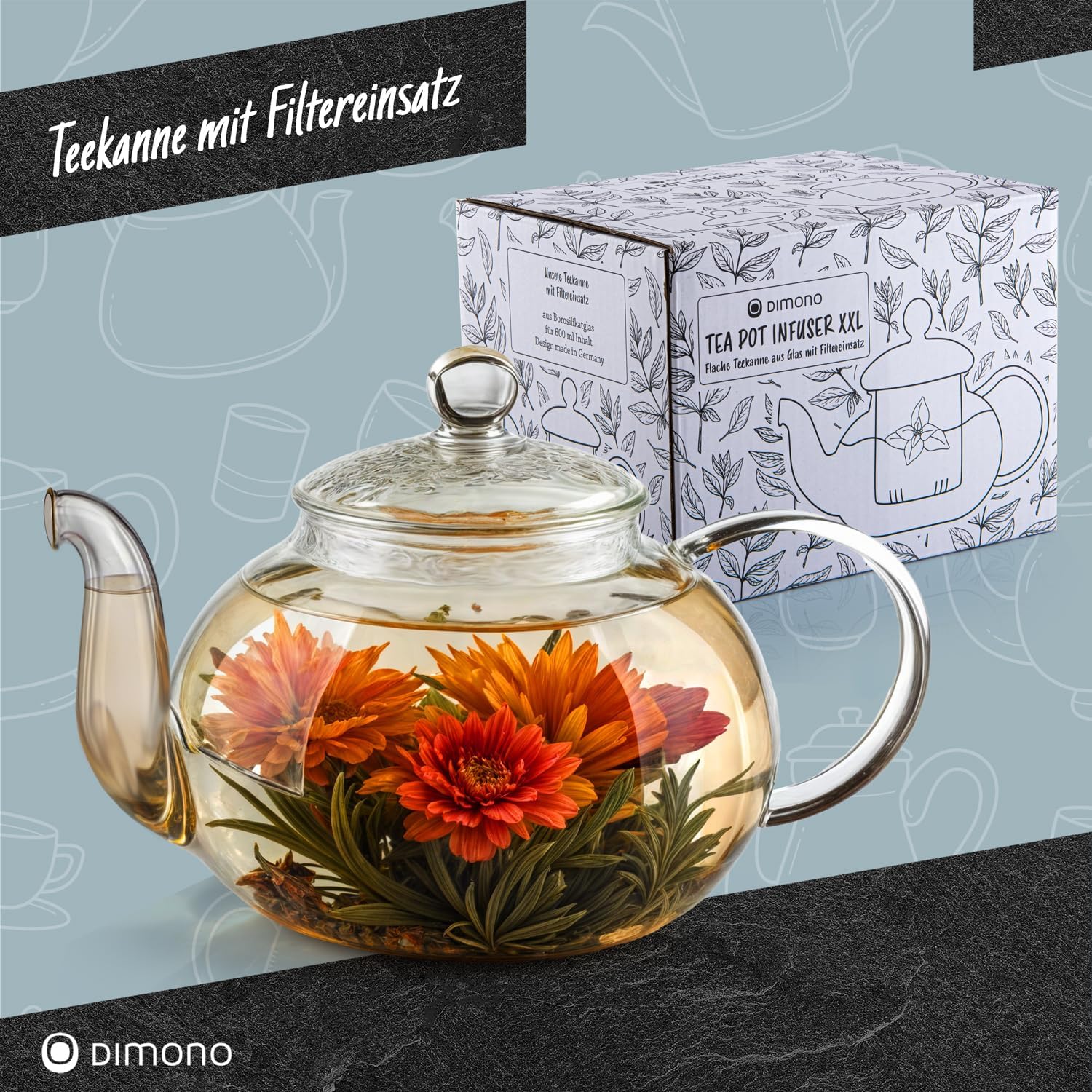 Detalle 2 de DIMONO 1 – szklany dzbanek do herbaty 600 ml z sitkiem, ze szkła borokrzemianowego
