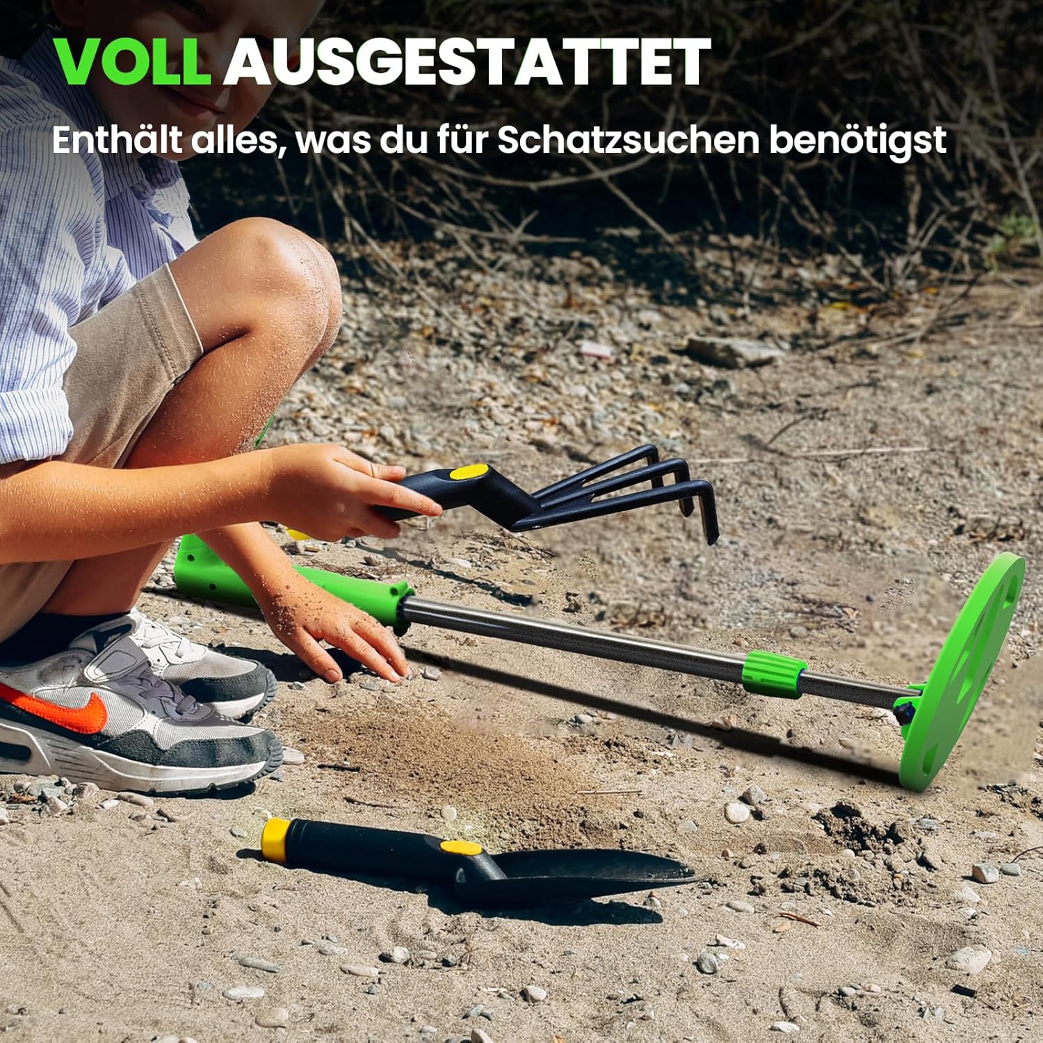 Thumbnail 6 de DR.ÖTEK Metalldetektor Kinder mit Farb-LCD und 6" Suchspule (LED) – für 3 bis 12 Jahre, grün