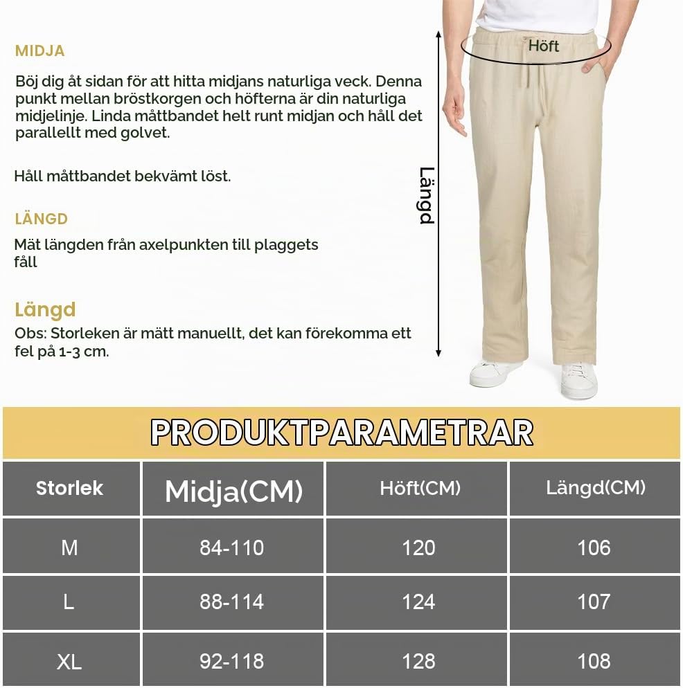 Detalle 2 de AUYAO linnebyxor för män med lös passform, elastisk midja och dragsko