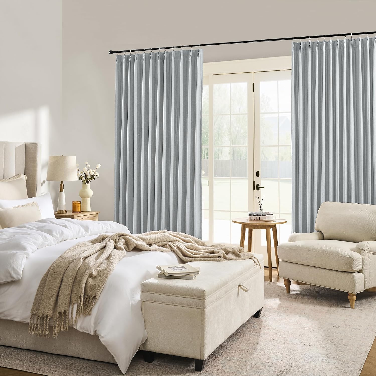 Thumbnail 5 de DUALIFE Pleated Light Gray Linen Blackout Curtains 50x105 🏠