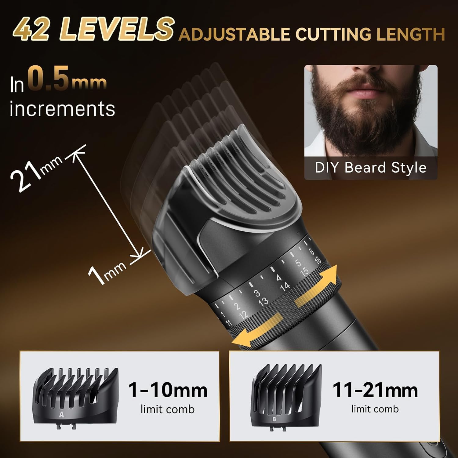 Thumbnail 2 de Beard Trimmer Men 42‑Setting 120min Battery
