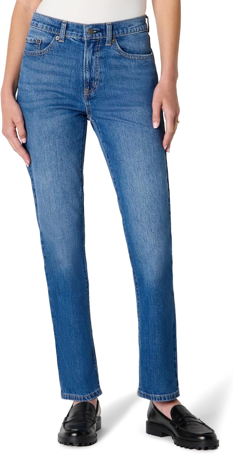 Detalle de Amazon Essentials Jeans vita alta a gamba dritta Donna – Blu Medio, 42