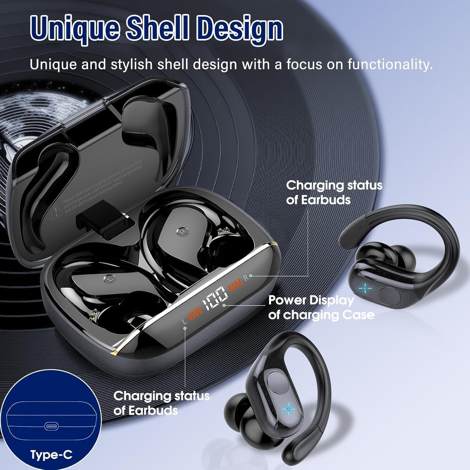 Detalle de Qecnato sports earbuds with Bluetooth 5.4