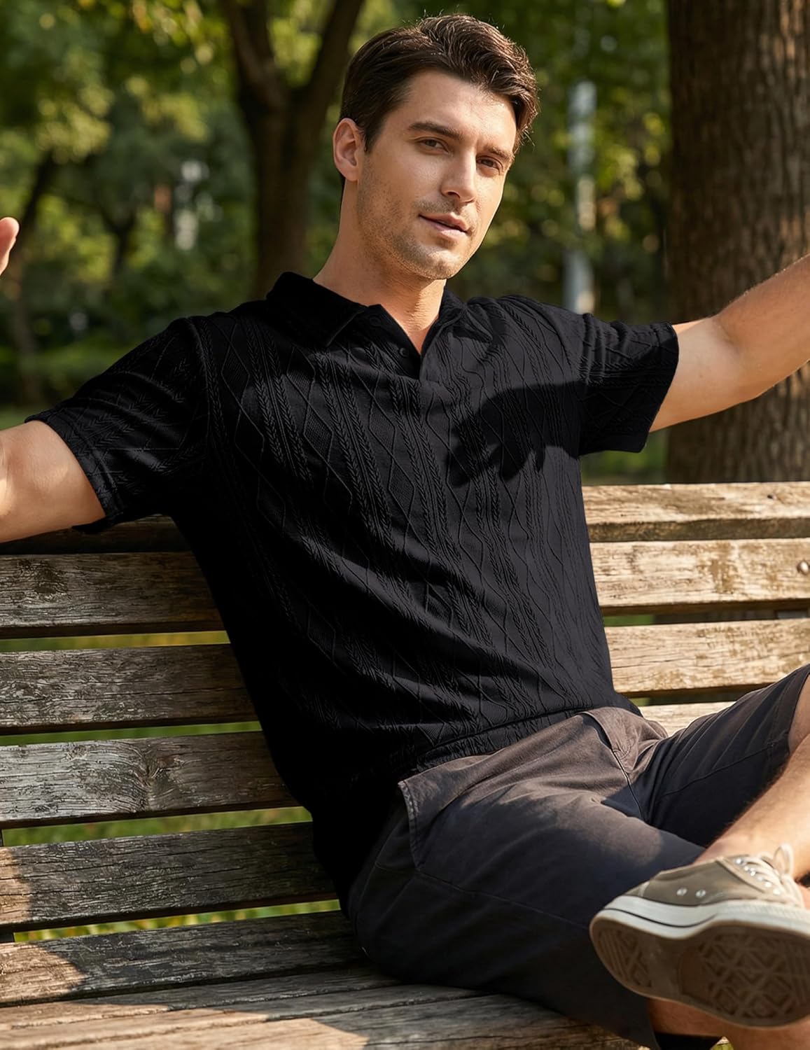 Thumbnail 6 de JMIERR Men's Polo Shirt: Textured Knit, Short Sleeve, Old Money Style