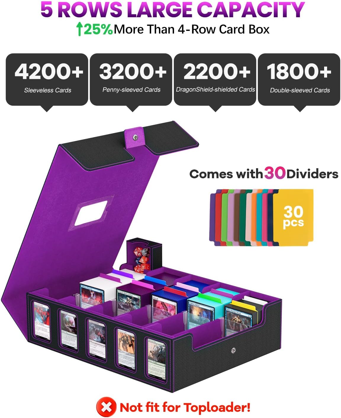 Thumbnail 1 de Trading Card Storage Box: 5-Row Deck Case with Commander Display, Handle, and 4200+ Card Capacity
