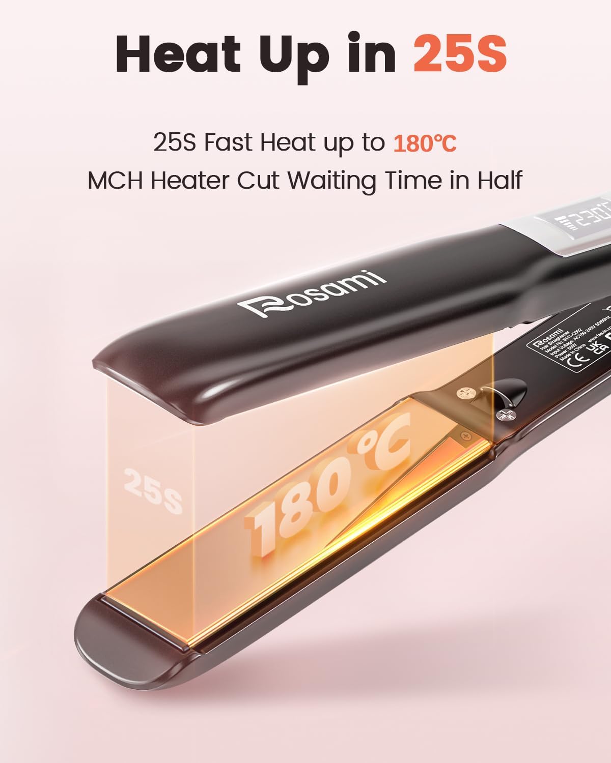 Detalle de Rosami Piastra per Capelli 2 in 1 in Titanio – Styling preciso, riscaldamento rapido e ionico