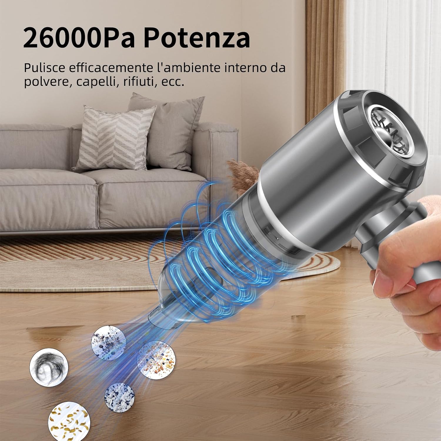 Detalle de NVKHG Aspirabriciole Senza Fili 26.000Pa: aspirapolvere portatile per auto con motore brushless e soffiatore