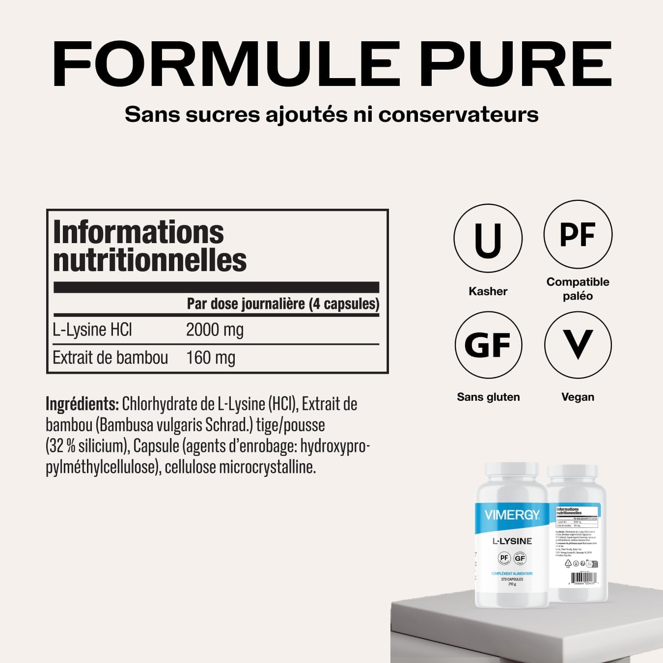 Thumbnail 6 de Vimergy L-Lysine 500 mg — Gélules véganes, 270 portions