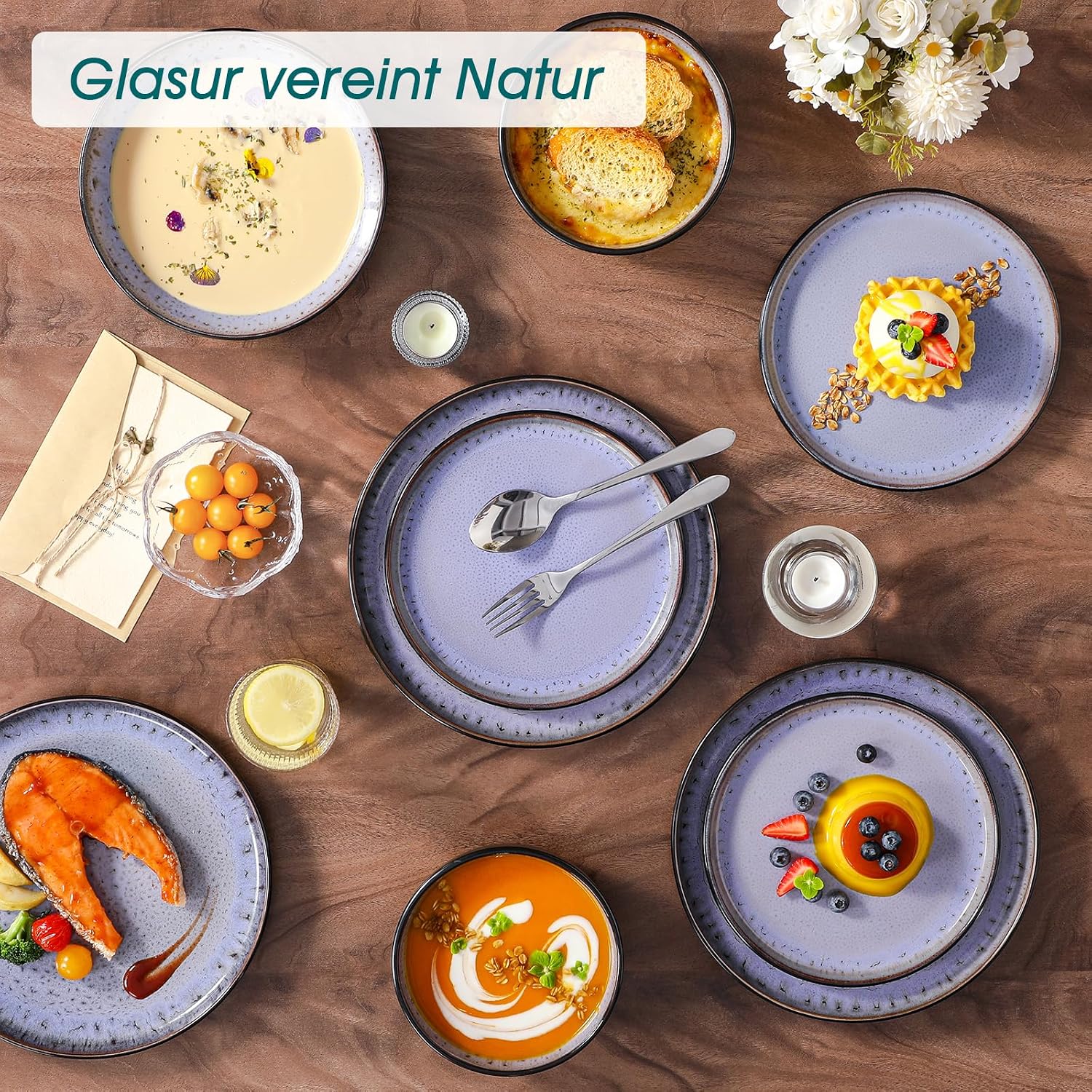 Detalle de Steingut Geschirr-Set (AMBER) 24-tlg für 6 Personen von Vancasso – AMBER-Amber Glasur, Reaktive Glasur, spülmaschinengeeignet