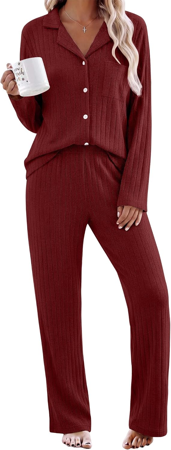 Detalle de Ekouaer Women's Pajama Set in Ribbed Knit